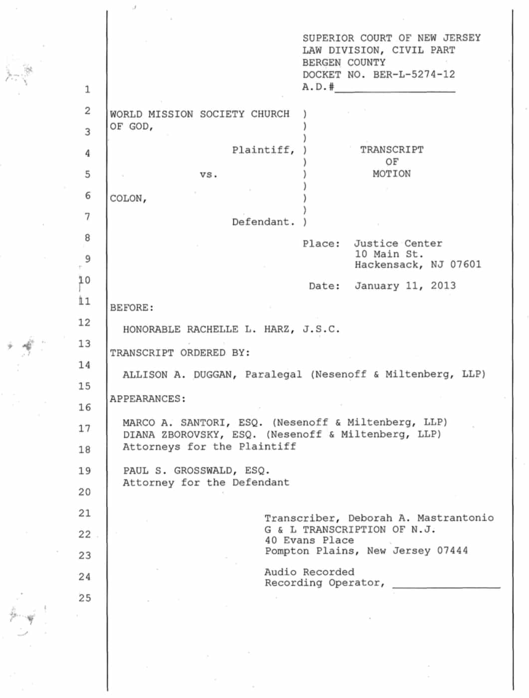 Colon v WMSCOG - 011113 Transcript image