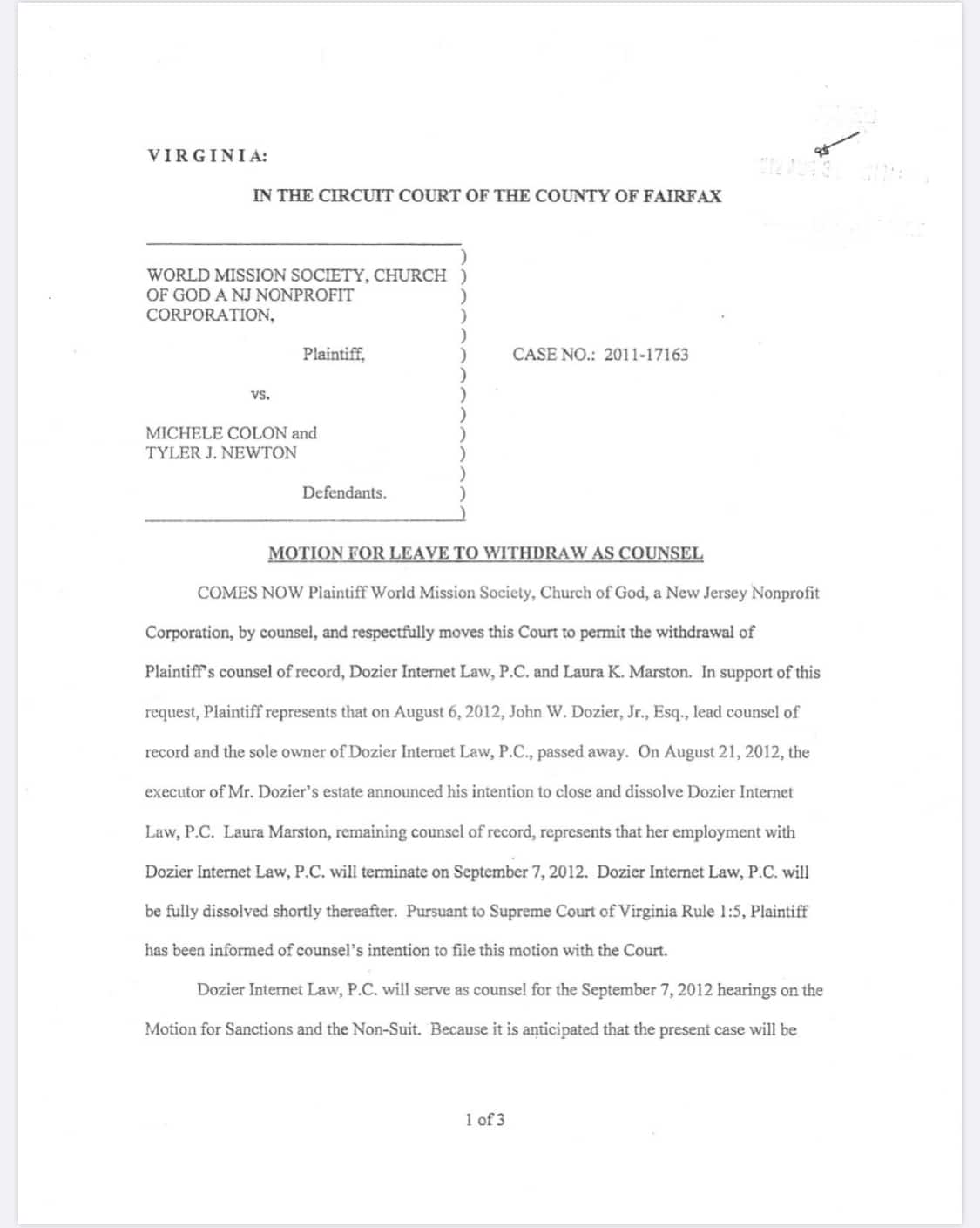 Colon v WMSCOG - Motion to withdraw image-VA